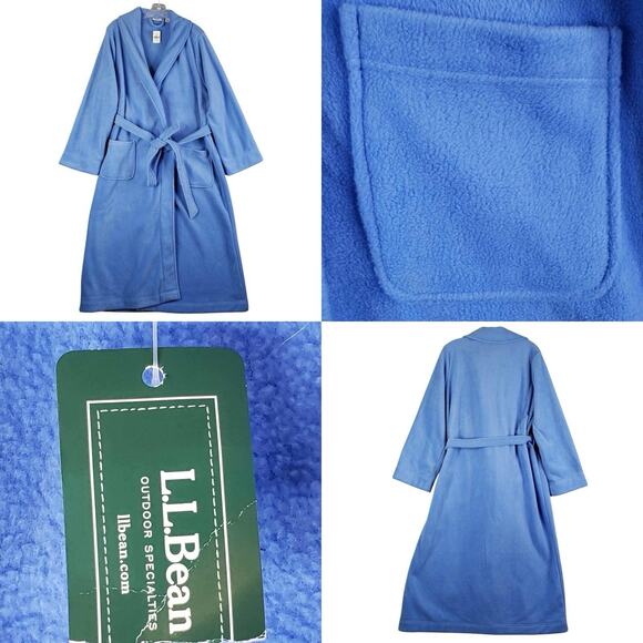 L.L. Bean Other - LL Bean Robe Fleece Blue Wrap Tie Belt Pockets Size Womens XLP New Cozy